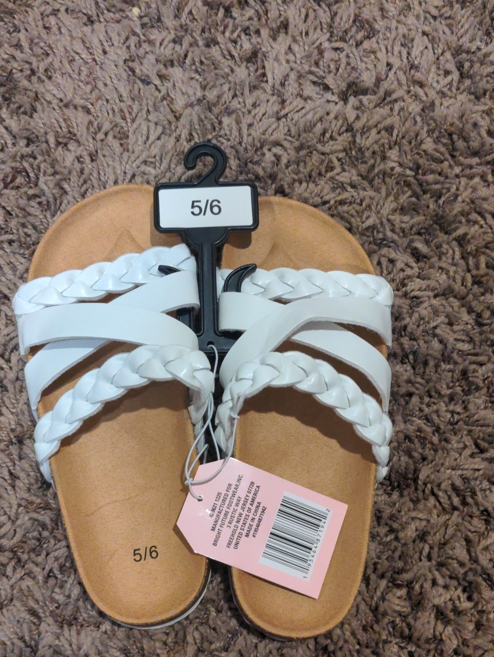 White Braided Slide Sandals for Women - Size 5/6